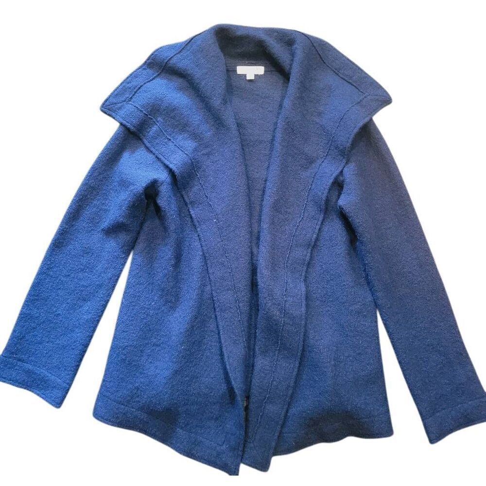 Vintage Kenar Cardigan Women's Large Blue Boiled Wool Open Jacket